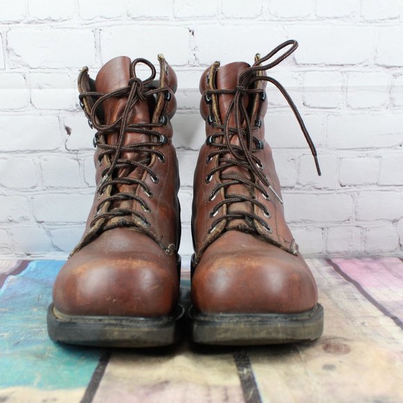 DD TUFF Brown Leather Ankle Lace-up Steel Toe Work Boots Size 9 - Picture 4 of 9